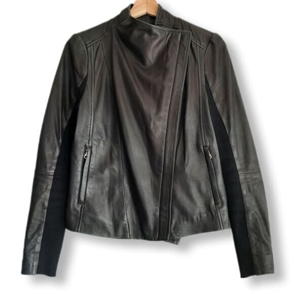 TROUVE Genuine Leather Moto Jacket Side Zip Black Sz XS - Picture 3 of 16